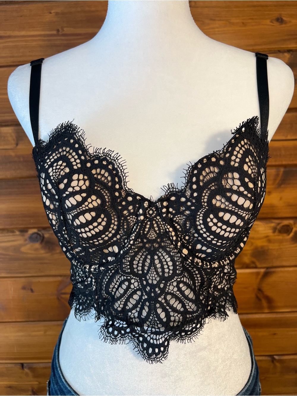 Victoria's Secret Black Lace Longline Crop Bralette